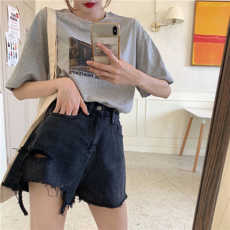 Quần Short Denim Lưng Cao Ống Rộng Thời Trang Mùa Hè Cho Nữ