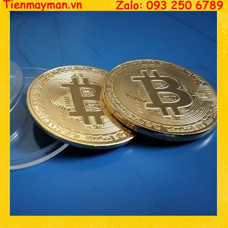 BÃO GIÁ - Đồng xu may mắn Bitcoin Mạ vàng 24 + Hộp nhựa đi kèm