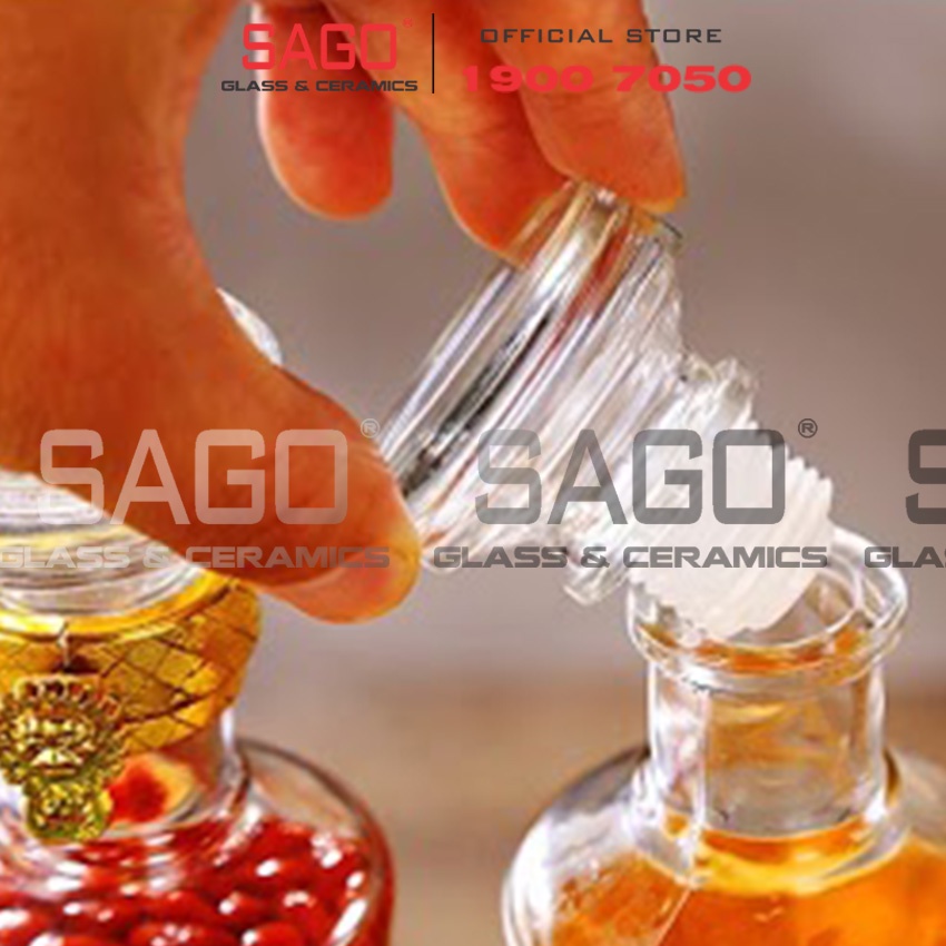 Bình Thủy Tinh Tròn Eo Cao Nắp Thủy tinh 500ml , 1000ml | Tùy chọn Dung Tích