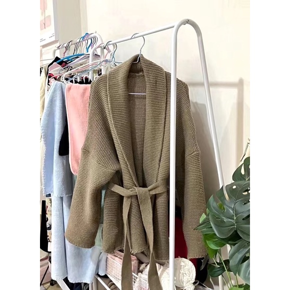 Áo khoác len suông rộng kèm đai Hàn Quốc