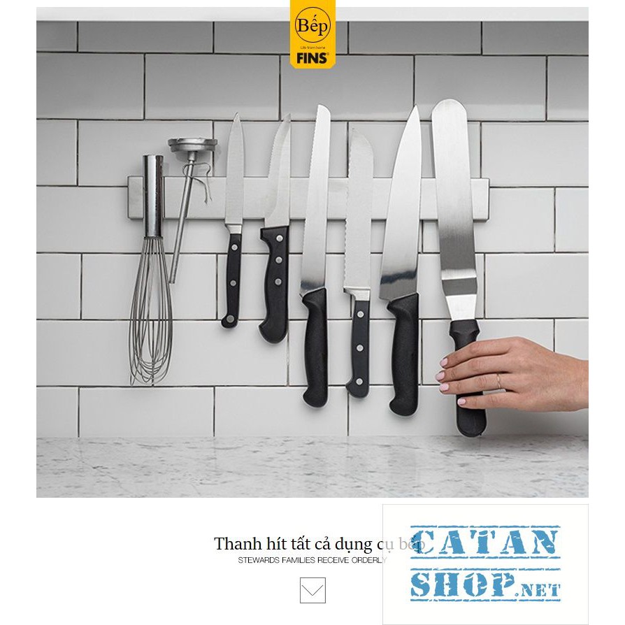 Thanh ngang Inox304 hít từ tính, nam châm để gác dao, muỗng, nĩa, đũadụng cụ bếp, sắp xếp gọn gàng nhà bếp HK099-51