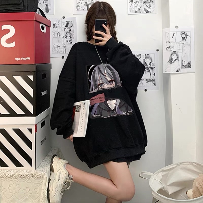 Áo Sweater Nỉ Bông Unisex Dài Tay Hoạ Tiết Hoạt Hình