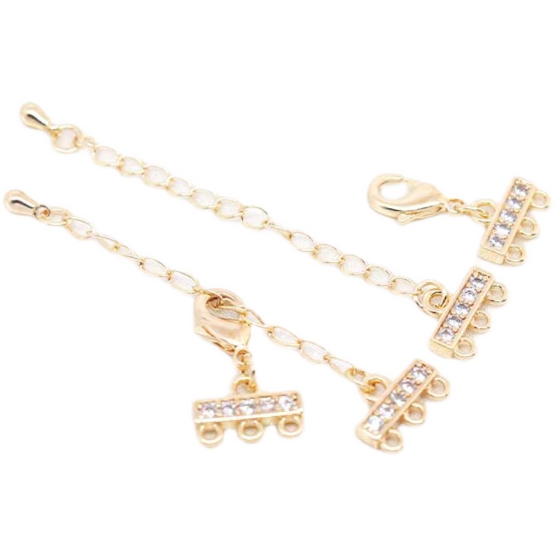 Phụ Kiện Móc Gài Dây Chuyền/ Vòng Tay Thủ Công Ba Mặt Đá Zircon Mạ Vàng 14K diy