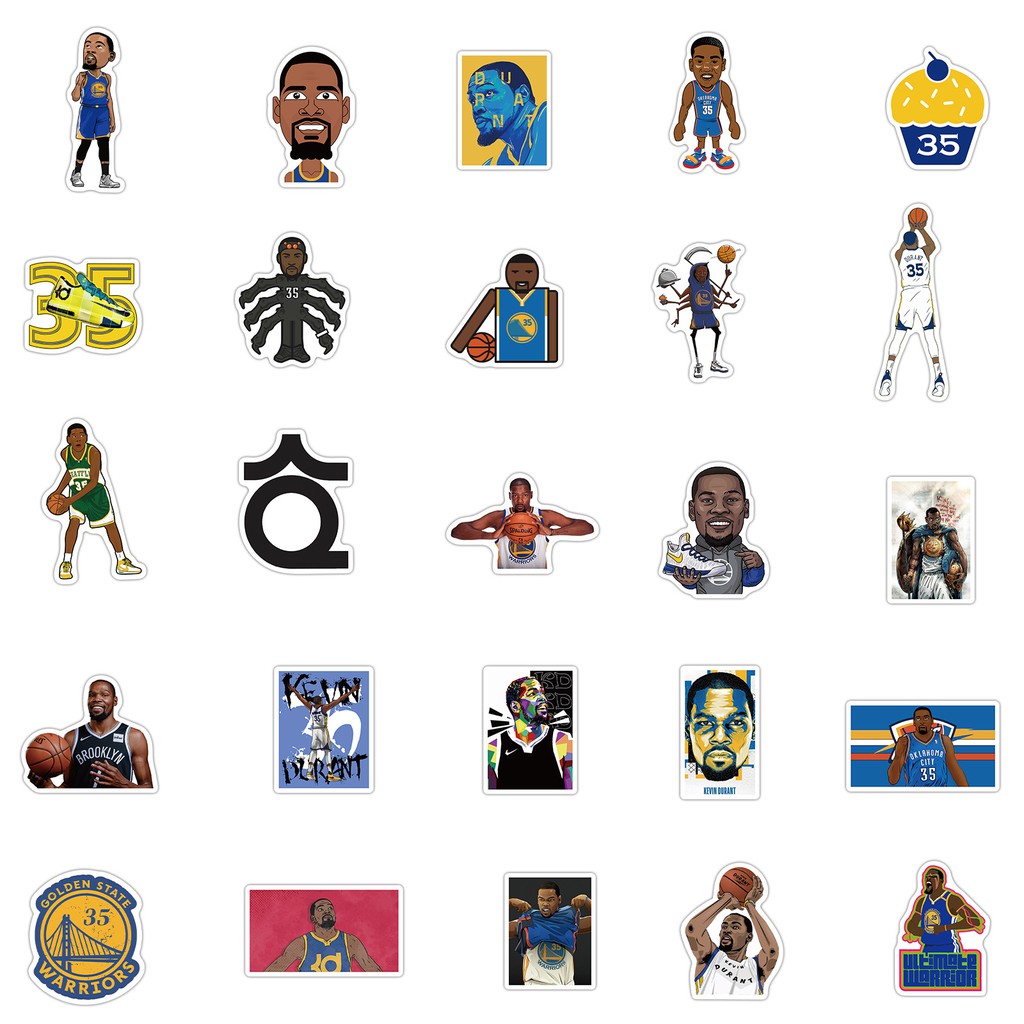 Sticker Bóng Rổ Set 50 Hình Kevin Durant Decal NBA Chất Liệu Chống Nước Dán Trang Trí Sổ Xe Điện Thoại Laptop Mũ