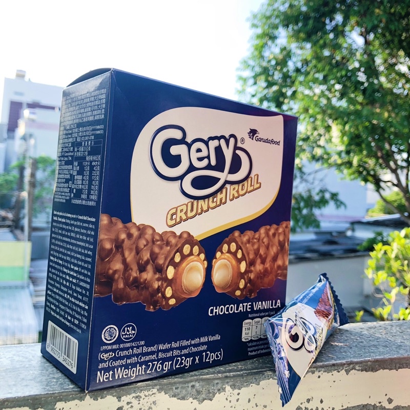 Bánh Cuộn Phủ Socola & Vani Gery Crunch Roll hộp 12 thanh