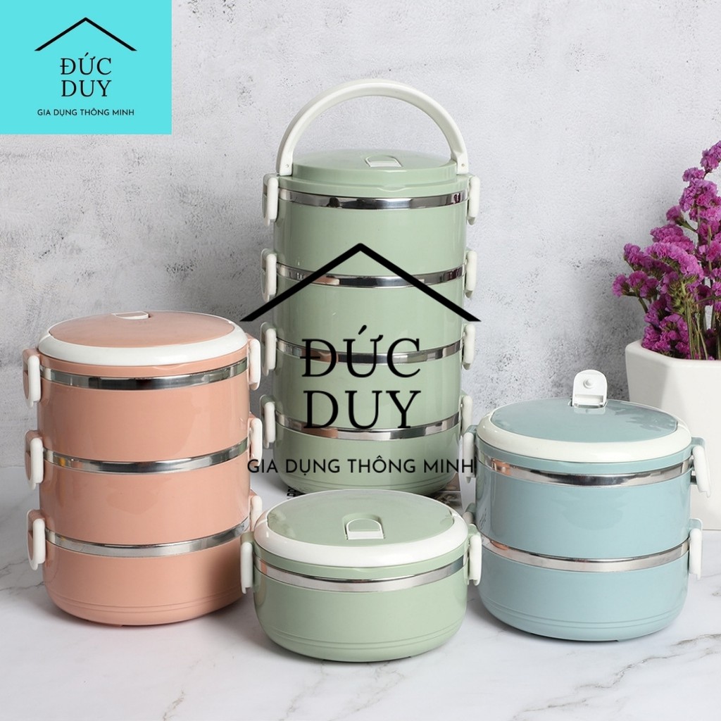 Cặp Lồng Cơm 4 Tầng, Hộp Đựng Cơm 4 Tầng - Cà Mên Giữ Nhiệt 4 Tầng Lúa Mạch Màu Ngẫu Nhiên