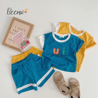 Bộ quần áo cotton bé trai bé gái phối tay chữ UI Beemo - 2 thumbnail