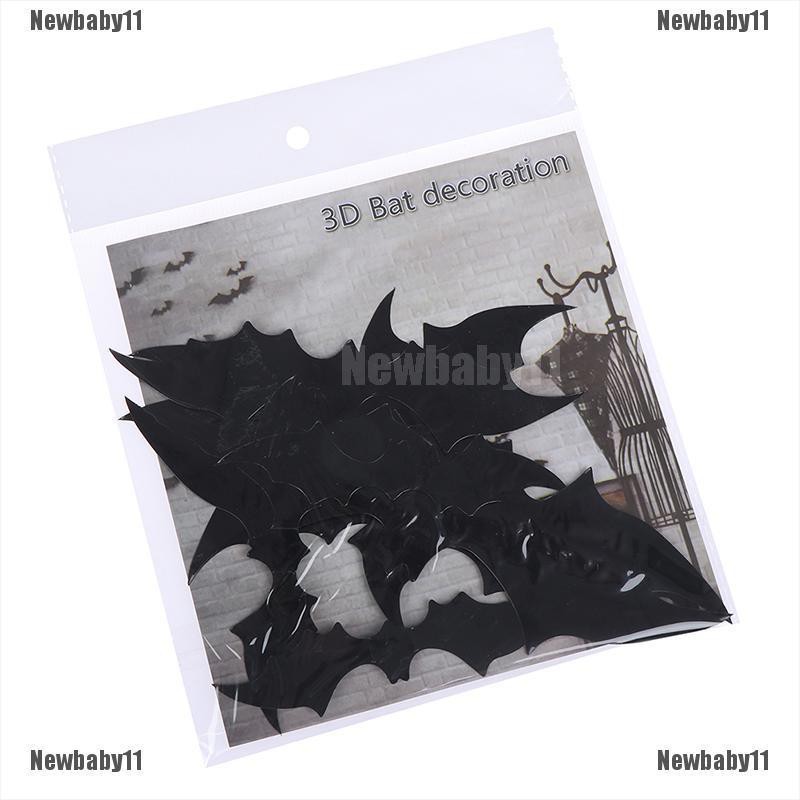 Set 12 Sticker Dán Tường Hình Dơi 3D Bằng PVC Màu Đen Trang Trí Tiệc Halloween DIY