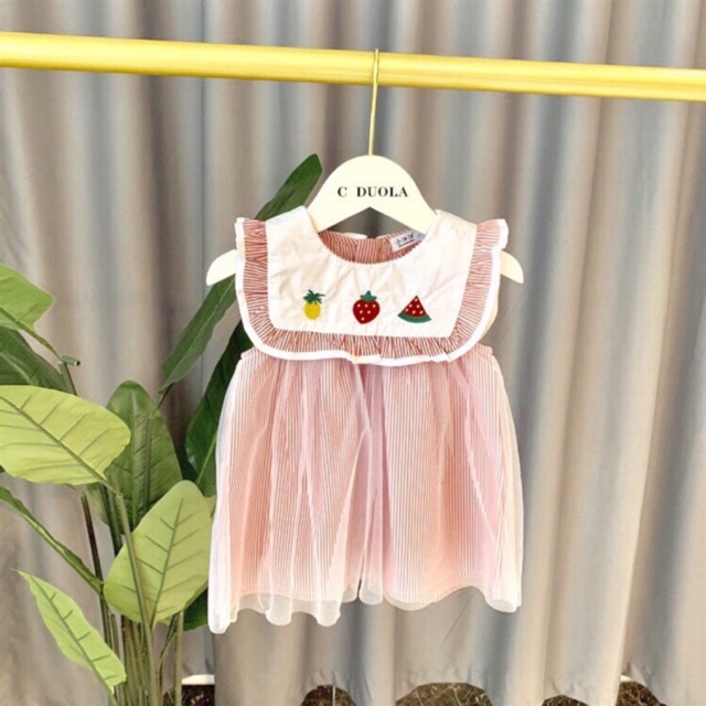 Váy kẻ xếp ren công chúa hoạ tiết dâu tây🍓🍓