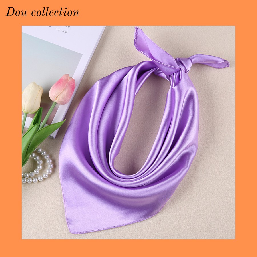 [Dou] Khăn Vuông, Khăn Turban Trơn Màu Tím - Chất Liệu Satin - Size 60x60cm - Mã SD005