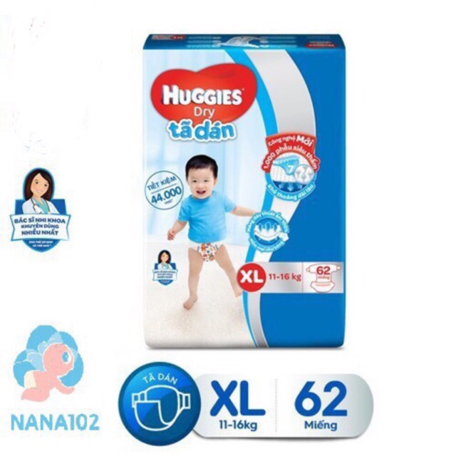 Tã bỉm dán Huggies M76, L68, XL62, XXL56