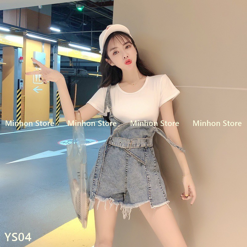 Yếm Bò, Quần Yếm Short Bò Có Đai Eo, 2 Dây Đeo Nhỏ, Khóa Bên Hông Siêu Kute