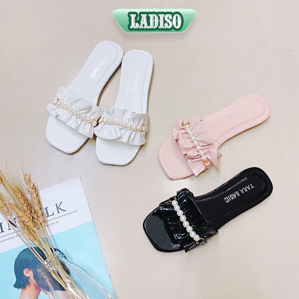 Dép nữ quai ngang kiểu bèo nhún đính chuỗi ngọc LADISO siêu dễ thương hàng hot trend TT273