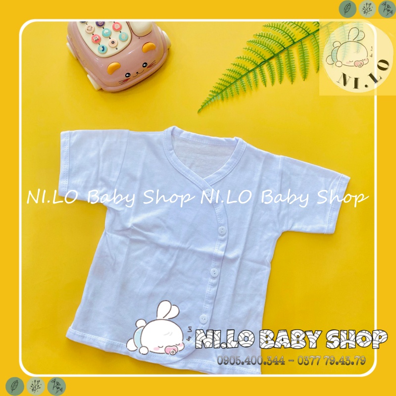 Áo sơ sinh Ngắn tay Cài Xéo Màu Trắng Trơn (100% Cotton Cao Cấp)