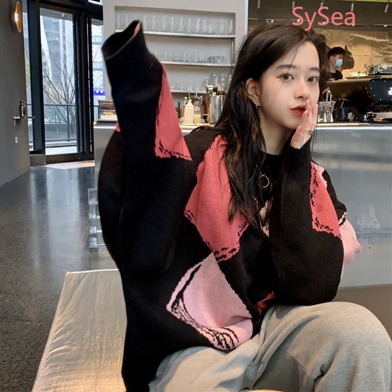 Áo Sweater Tay Dài Dáng Rộng Phong Cách Hàn Quốc Cho Nữ