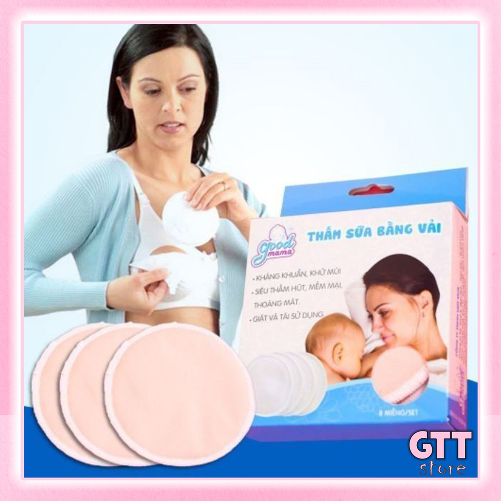 Miếng lót thấm sữa bằng vải dùng nhiều lần Good mama hộp 8 miếng cho mẹ sau sinh THAMSUA01