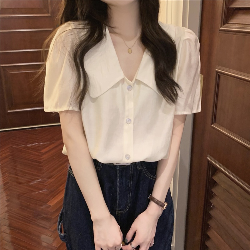 Áo Sơ Mi Chiffon Tay Ngắn Đơn Giản 53213 Dành Cho Nữ