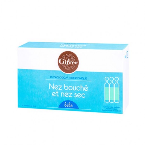 Nước muối nhỏ mũi GIFRER Pháp hộp 20 ống giúp bé giảm tắc nghẽn mũi sổ mũi an toàn cho bé từ sơ sinh