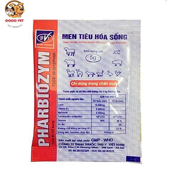 Men Tiêu Hóa Sống Pharbiozym Cao Cấp Cho Chó Mèo Thú Cưng Gói 5g