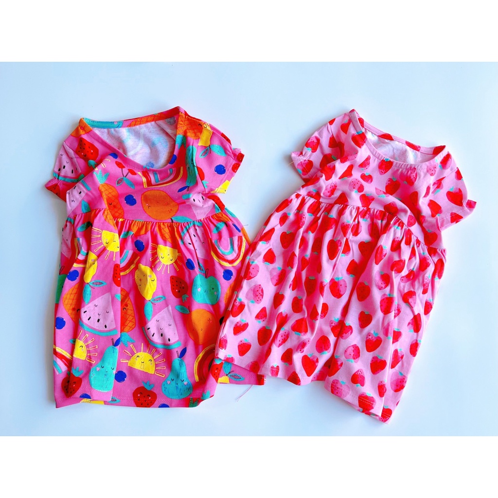 ĐẦM THUN TAY NGẮN NHIỀU MÀU HOẠ TIẾT DỄ THƯƠNG CHO BÉ 9-22KG