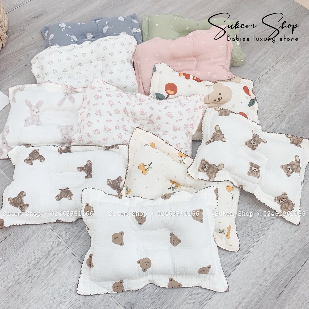 Gối Xô Sơ Sinh/Gối Xô Chữ Nhật Bé Bé Thiết Kế Lõm Chống Bẹp Êm Mềm Cho Bé