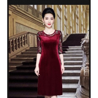 Đầm nhung trung niên co giãn 4 chiều