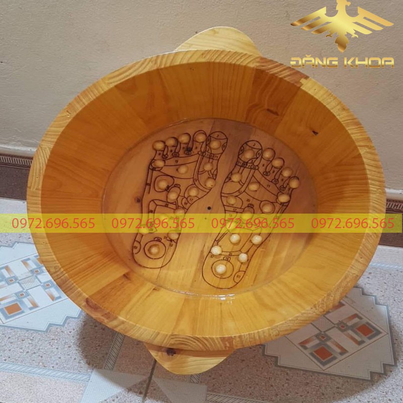 Chậu ngâm chân gỗ thông có hạt matxa , chậu gỗ ngâm chân