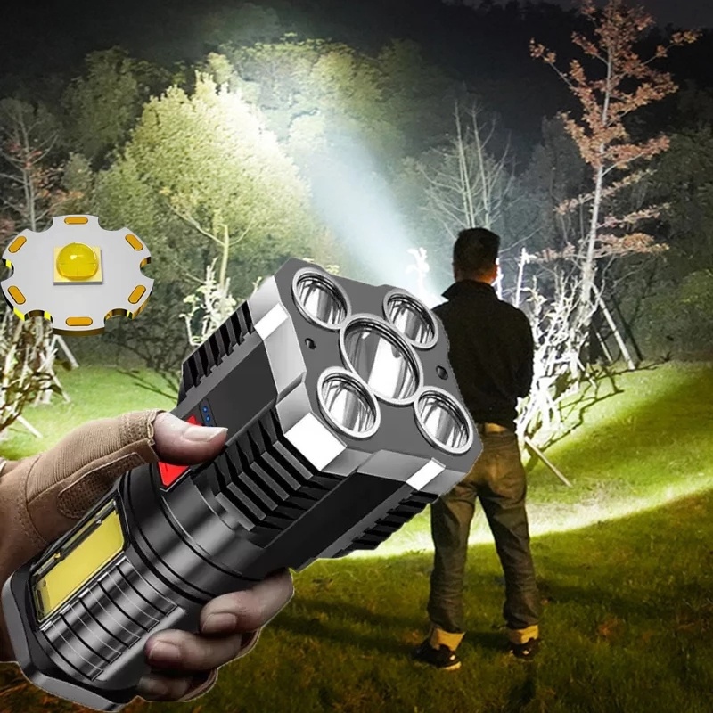 Đèn Pin Cầm Tay 5Led COB / 4 Chế Độ Sáng Cao Lumen Chống Nước Có Cổng Sạc USB Đa Ứng Dụng