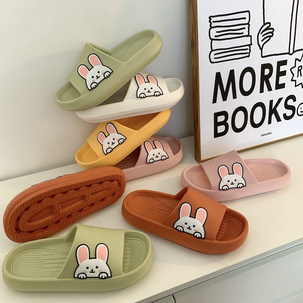 JY409-C3 THỎ TO ĐỨNG Dép bánh mì đúc liền stiker THỎ nằm ngang kiểu mới, đế dày hàng chuẩn QC
