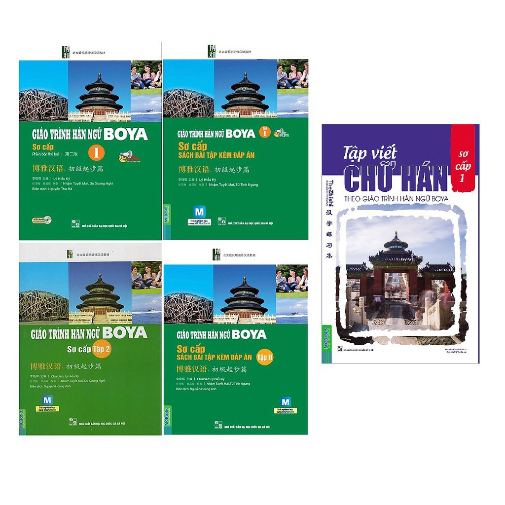 Sách Combo Giáo Trình Hán Ngữ Boya Sơ Cấp 1 + Boya Sơ Cấp 2 + Sách Bài tập + Tập viết chữ Hán biên soạn (trọn bộ 5 cuốn)