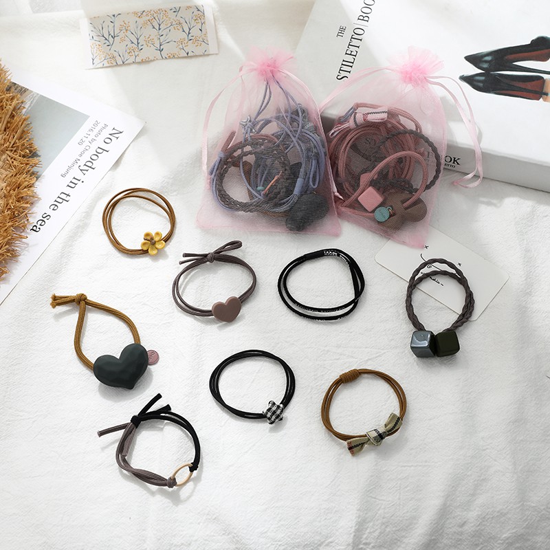 Dây Buộc Tóc Chun Cột Tóc Set 8 Cao Su Co Giãn Phong Cách Hàn Quốc Dễ Thương