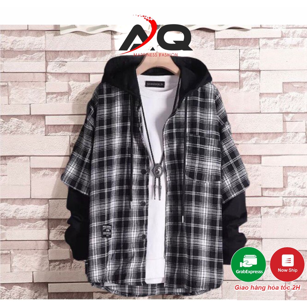 Áo Khoác Sơ Mi Caro Flannel chống nắng có nón liền mũ Đa Năng Unisex SM041 - QSTORE