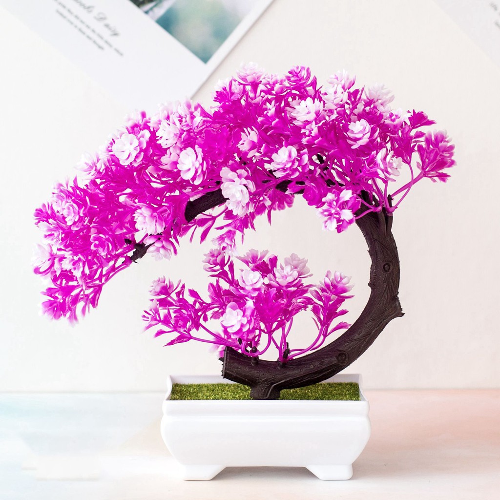 CÂY GIẢ BONSAI dáng trái tim hoa NGÂU ĐIỂM -  Chậu cây hoa Phú Quý Cát Tường, trang trí, đề bàn ngày Tết sum vầy