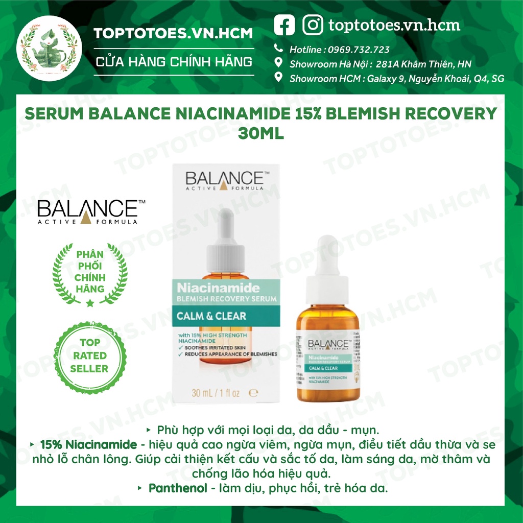 Serum ngừa mụn, mờ thâm Balance Niacinamide 15% Blemish Recovery 30ml [NHẬP KHẨU CHÍNH HÃNG 100%]