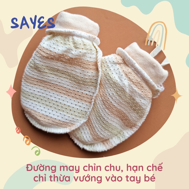 Bao tay cho bé 3-12 tháng, vải cotton đục lỗ thoáng khí, có dây rút, thấm hút tốt, màu pastel nhẹ nhàng