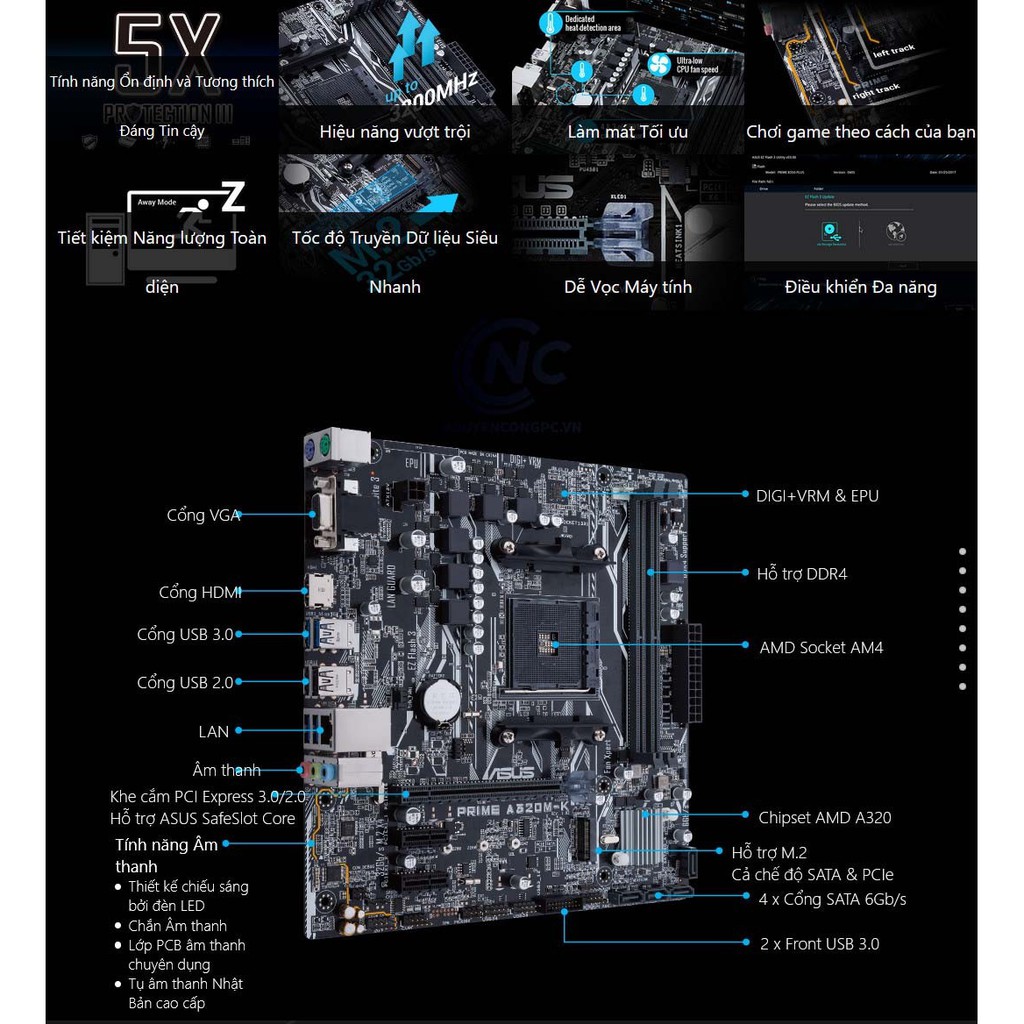 Bo Mạch Chủ ASUS PRIME A320M-K | Socket AM4 ( Mới, Chính Hãng, Bảo Hành 36 Tháng )