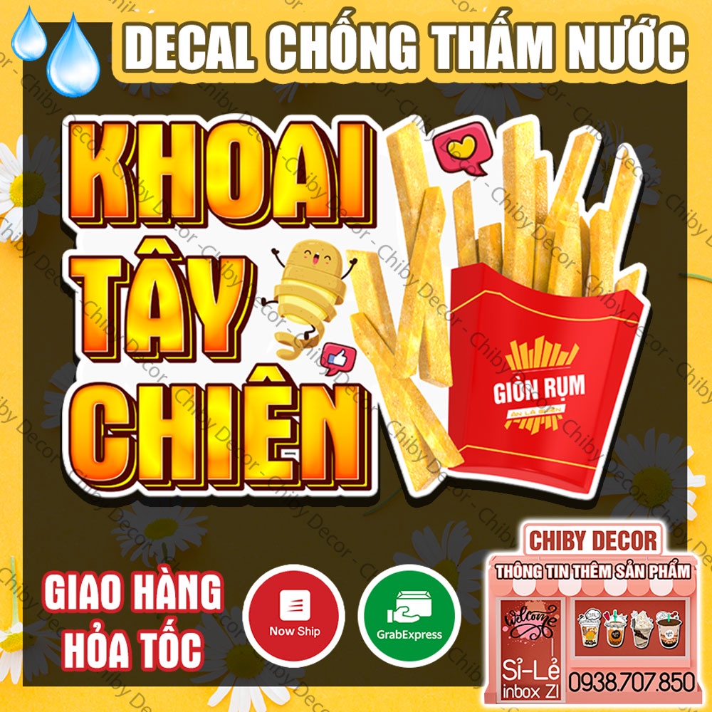 Tranh Dán Tường Khoai Tây Chiên 🌈 Decal Dán Tường Trang Trí Quán - Sticker Chống Thấm Nước, Chống Nắng, Cắt Sẵn