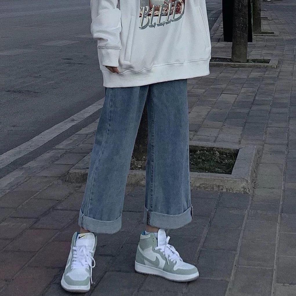Quần bò ống rộng nữ cạp cao Free Ship quần jeans ống rộng lưng cao, vải bò dày đẹp , không giãn ,dáng suông T008