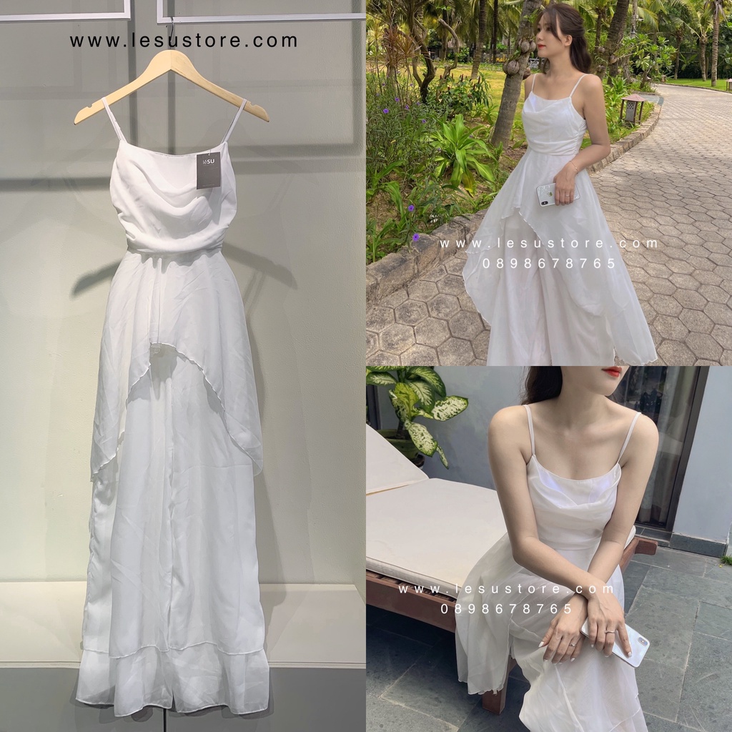 ẢNH TỰ CHỤP Jumpsuit 2 dây dài cổ đổ phối tà voan