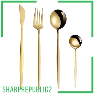 4x Cutlery Set Flatware Dinner Steak Ice Cream Knife Fork Spoon Golden