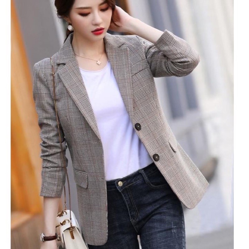 Áo khoác blazer nữ kẻ caro chất vải cao cấp