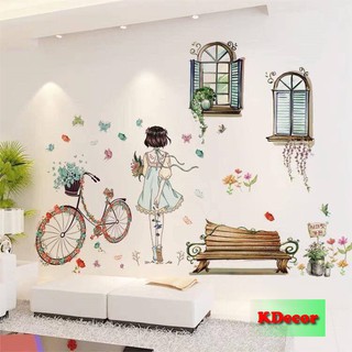 Decal dán tường Cô gái và cửa sổ nâu