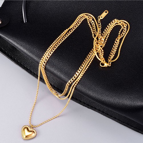 Dây Chuyền 3 Tầng Mặt Trái Tim Titan Ko Đen TT 3559