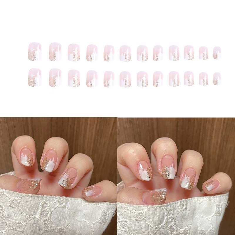 Set 24 Móng Tay Giả Hình Đám Mây Màu Trắng Có Thể Tháo Rời