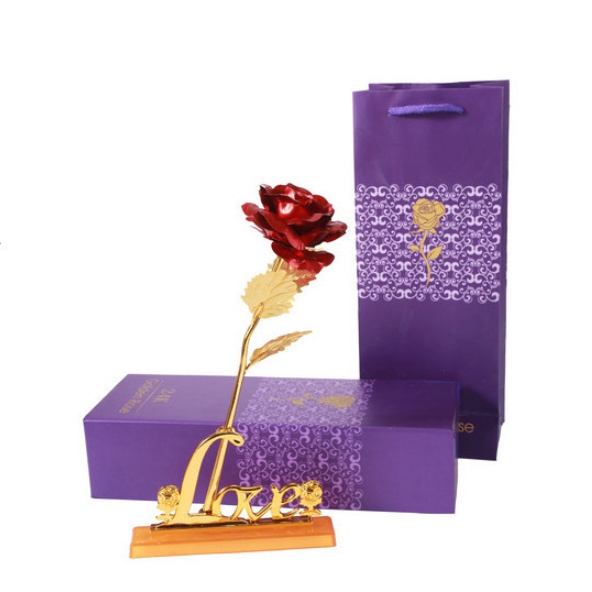 Hoa hồng mạ vàng cao cấp sang trọng kèm đế, hộp, túi, hoa, phù hợp trang trí decor nhà cửa, quà tặng ý nghĩa