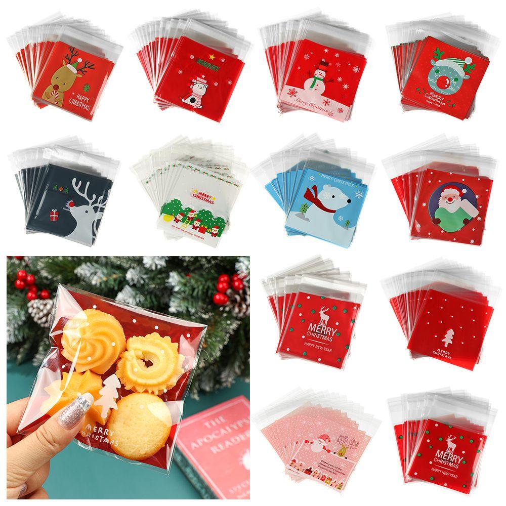 Bộ 100 Túi Đựng Kẹo Tự Dính Hình Cây Thông Giáng Sinh