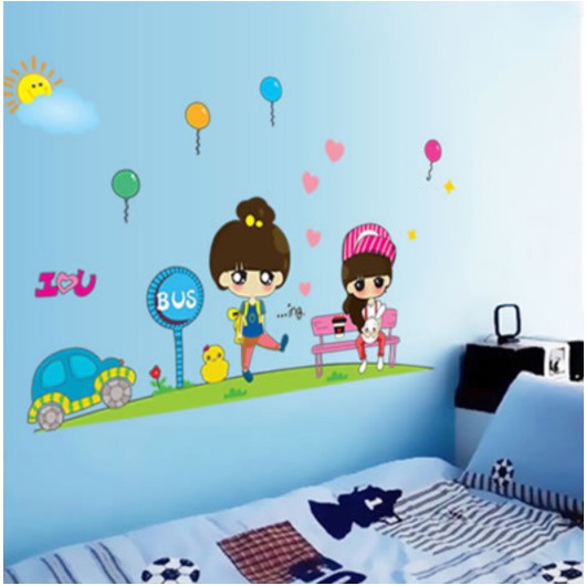 Decal  trang trí những cô gái hoạt hình đáng yêu