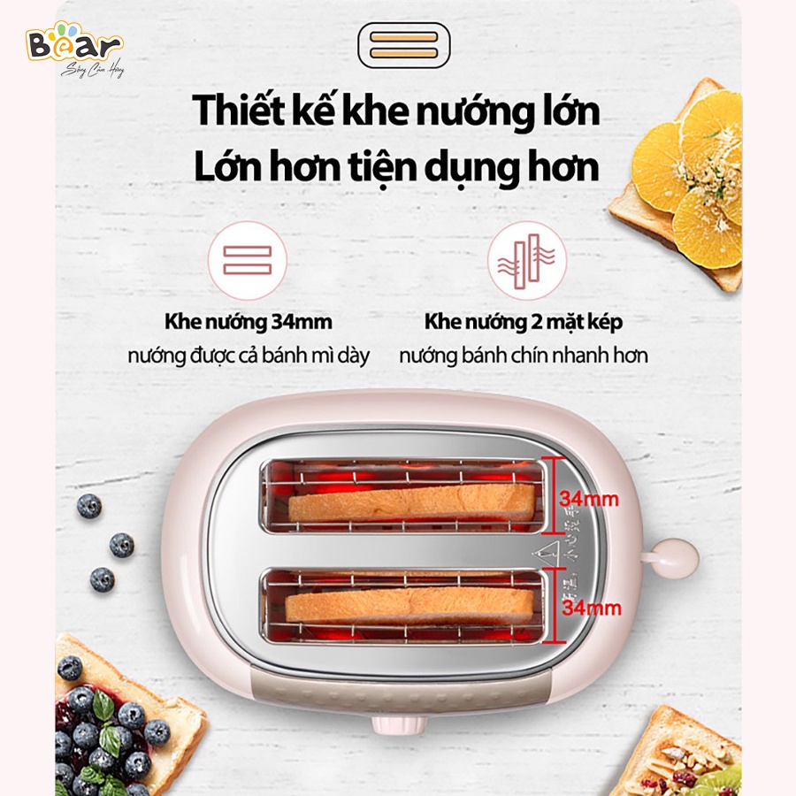 [Bear Chính Hãng] Máy Nướng Bánh Mỳ Bear DSL-601 màu hồng với  6 cấp độ nướng từ nóng mềm, giòn viền đến giòn rụm