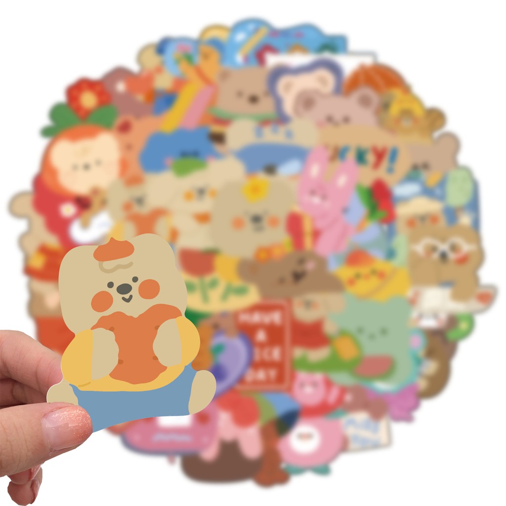 Sticker dán mũ bảo hiểm, hình dán chống nước, sticker dán laptop, điện thoại sét 50 miếng hình gấu dễ thương