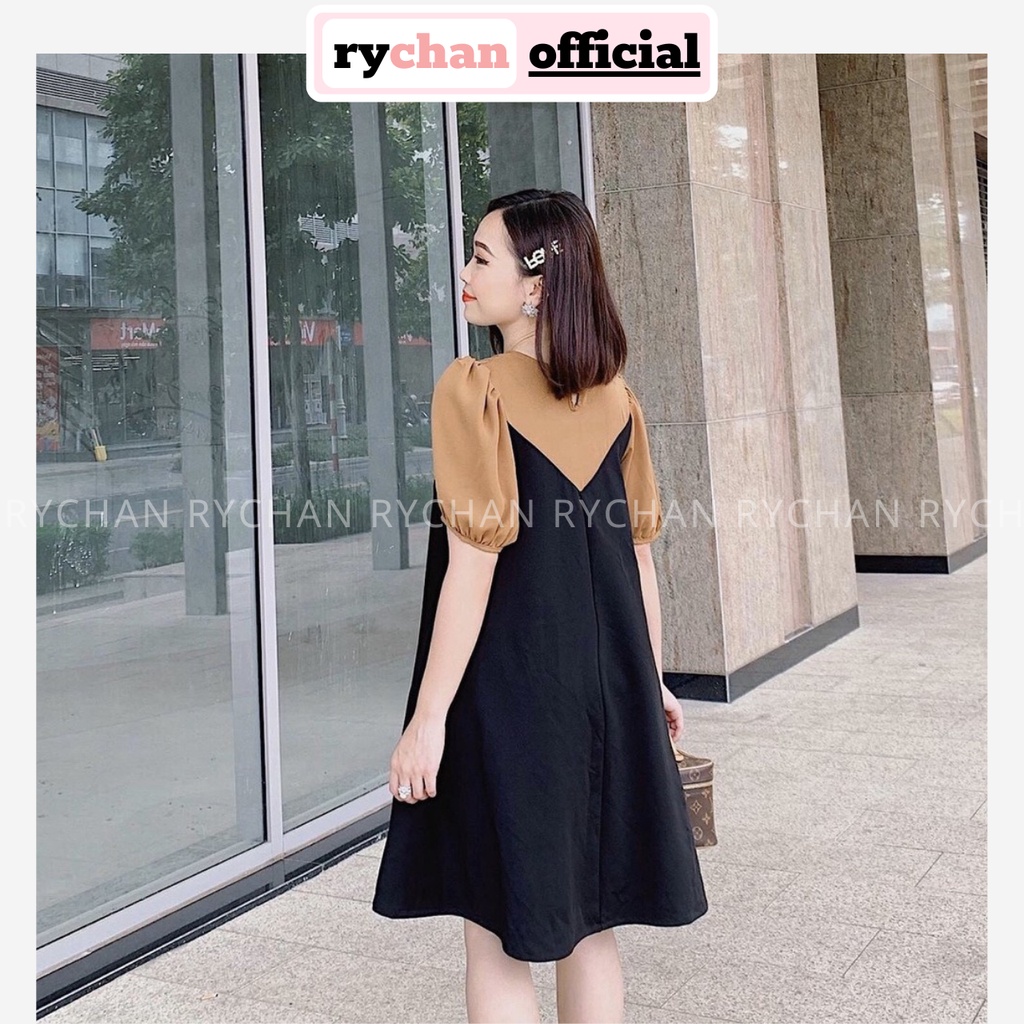 Đầm Suông Đen Phối Nâu - DS986